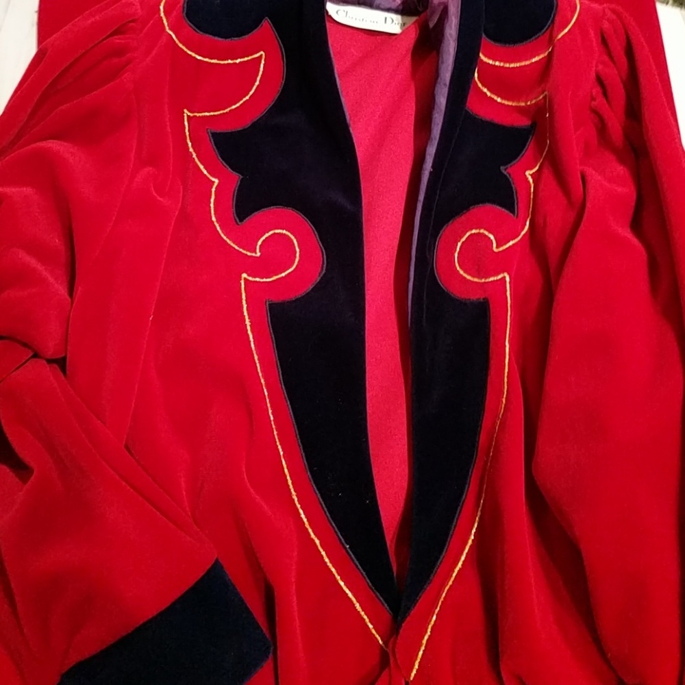 Dior Red and purple Velvet Embroidered Robe